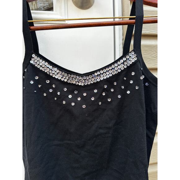 Y2K Black Rhinestone Cami Tank Top • 2000s Bling Clubwear - Picture 3 of 6